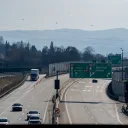 : Classic Czech motorway scene on D3 with green overhead junction signs directing to Prešov, Bratislava on D1 and Žilina-Sever, Prievidza with multiple lanes and traffic visible, February 2026