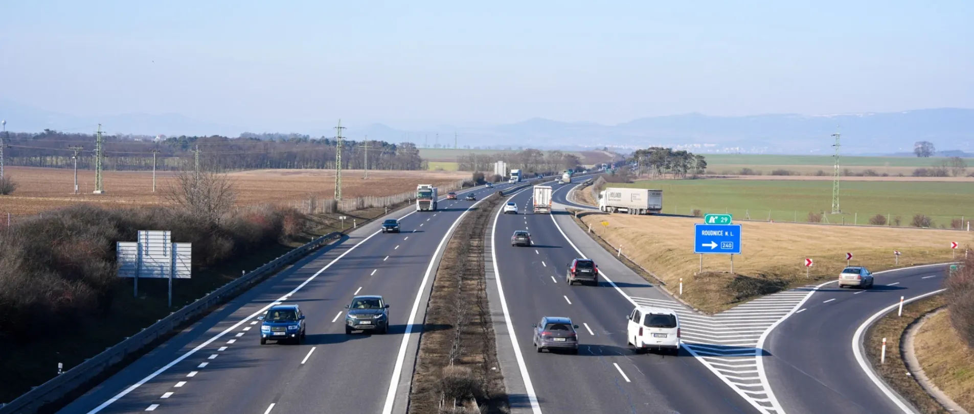 D8 motorway near exit 29 Roudnice nad Labem with traffic and Czech countryside