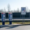Two Czech e-vignette self-service payment machines with Úhrada/Payment sign at the D1 motorway near Antošovice-Šilheřovice