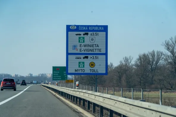 D8 motorway near exit 29 Roudnice nad Labem with traffic and Czech countryside